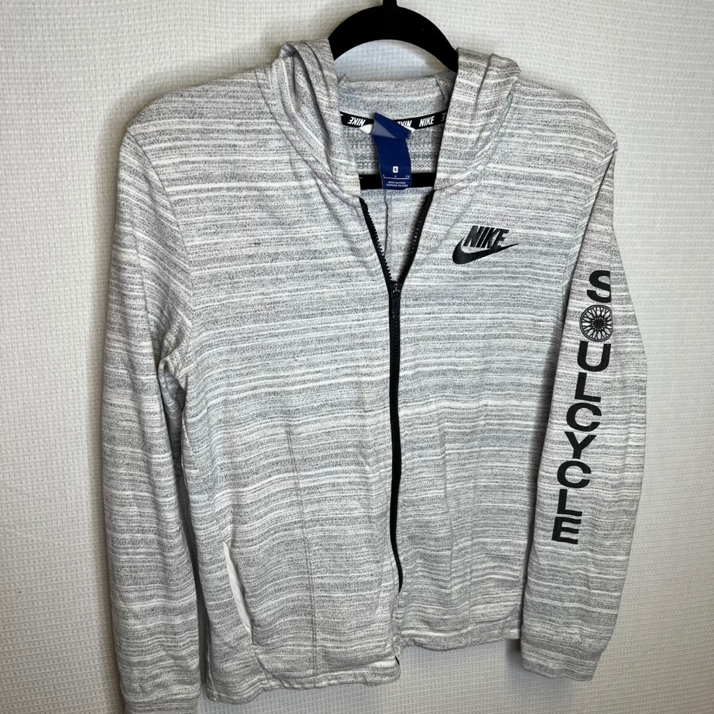 Nike SoulCycle Womens Small Space Dye Full Zip Hoodie Heather Grey Pleated Back